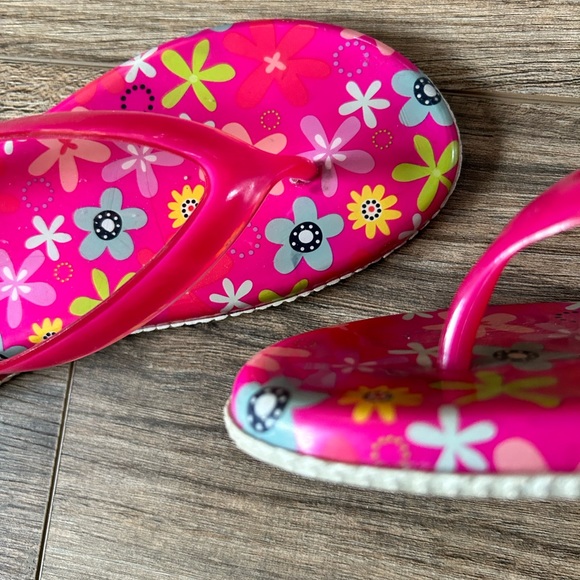 Floral Jelly Flip Flops Thong Sandals Flower Power Barbie Fuchsia Pink Retro 7 8 - Picture 2 of 7
